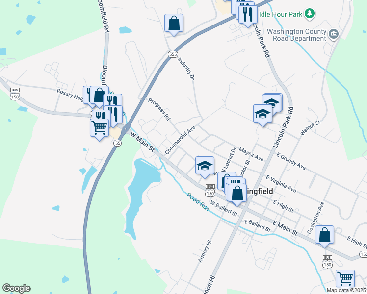 map of restaurants, bars, coffee shops, grocery stores, and more near 400-498 West High Street in Springfield