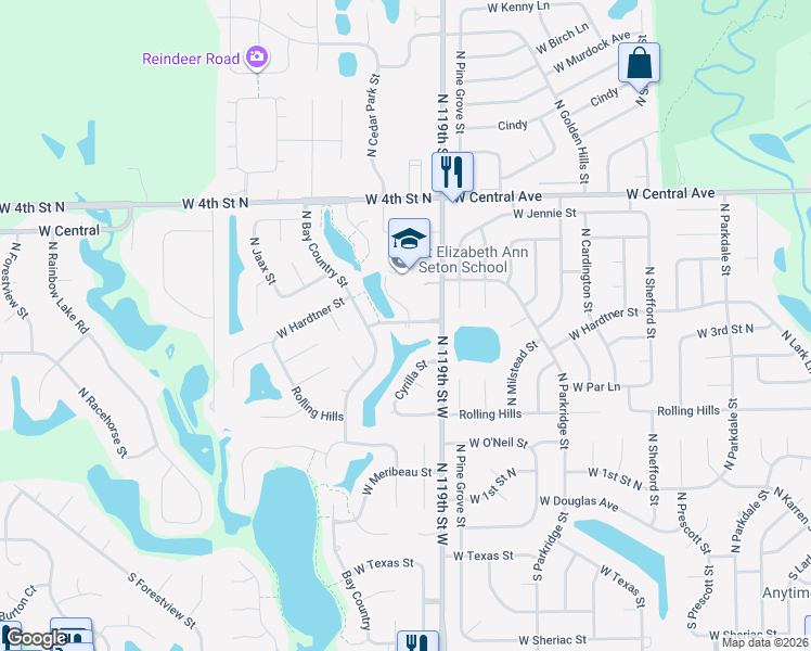 map of restaurants, bars, coffee shops, grocery stores, and more near 12019 Hardtner Court in Wichita