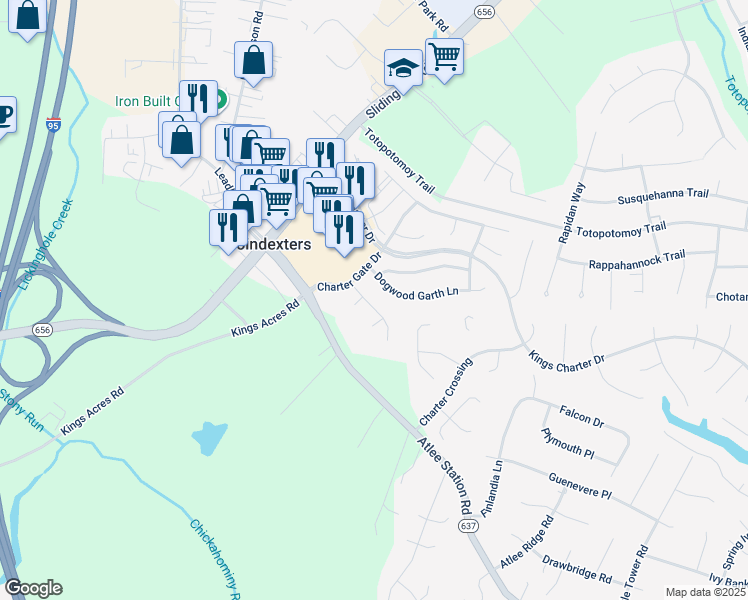 map of restaurants, bars, coffee shops, grocery stores, and more near 9468 Manorwood Drive in Mechanicsville