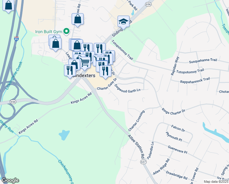 map of restaurants, bars, coffee shops, grocery stores, and more near 9468 Manorwood Drive in Mechanicsville