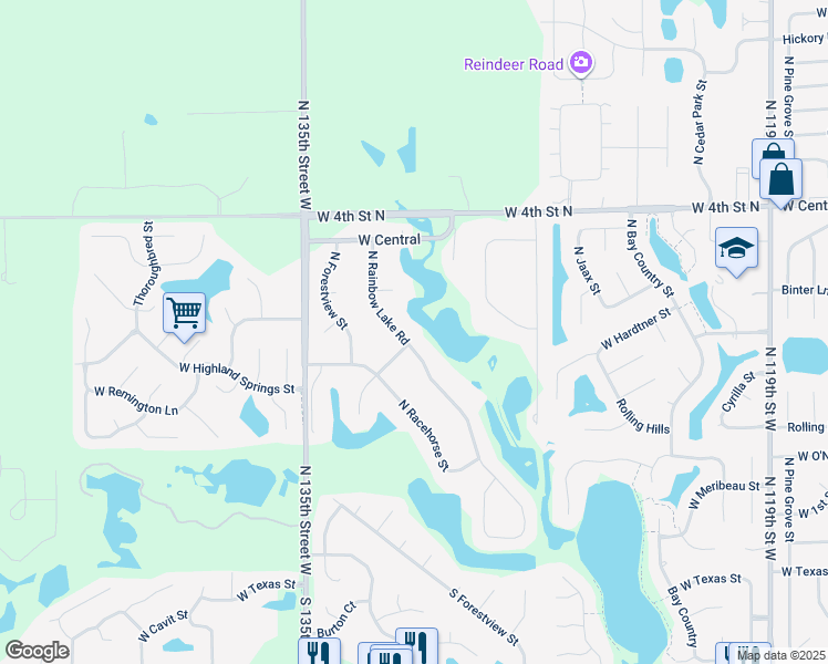 map of restaurants, bars, coffee shops, grocery stores, and more near 462 North Rainbow Lake Road in Wichita