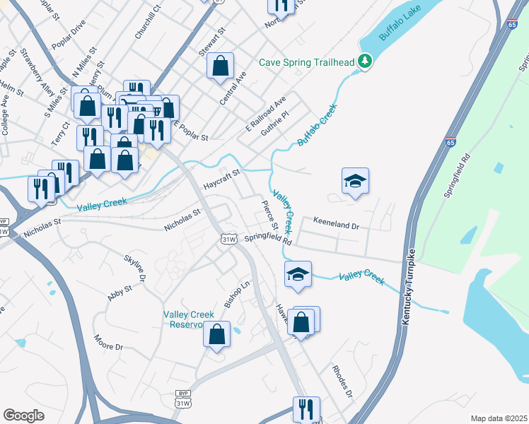 map of restaurants, bars, coffee shops, grocery stores, and more near 124-198 N Crestwood St in Elizabethtown