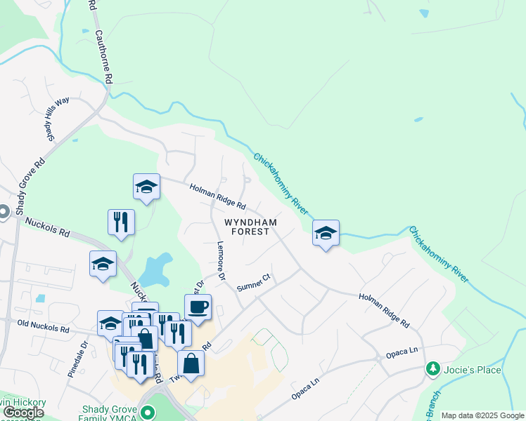 map of restaurants, bars, coffee shops, grocery stores, and more near 4908 Hunter Hill Terrace in Glen Allen