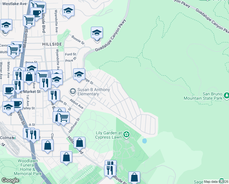 map of restaurants, bars, coffee shops, grocery stores, and more near 140 Harbor Drive in Daly City