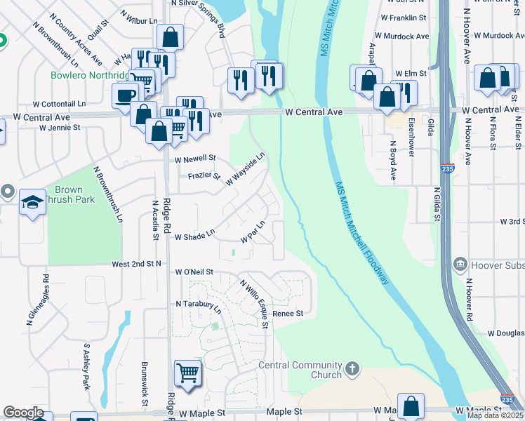 map of restaurants, bars, coffee shops, grocery stores, and more near 6728 West Par Lane in Wichita