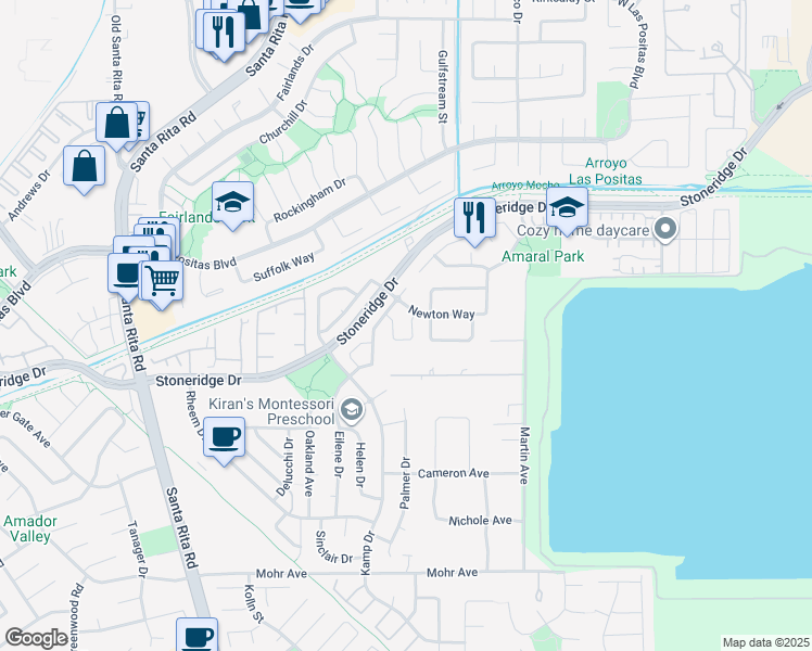 map of restaurants, bars, coffee shops, grocery stores, and more near 3778 Angus Way in Pleasanton
