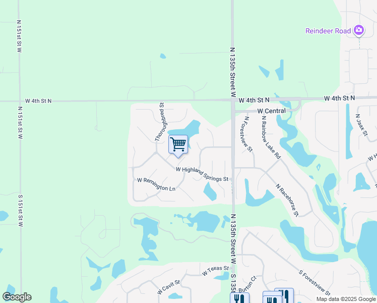 map of restaurants, bars, coffee shops, grocery stores, and more near 14008 West Highland Springs Court in Wichita