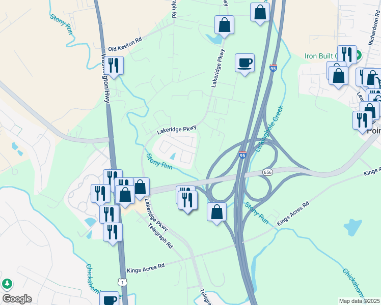 map of restaurants, bars, coffee shops, grocery stores, and more near 10360 Caracara Drive in Ashland