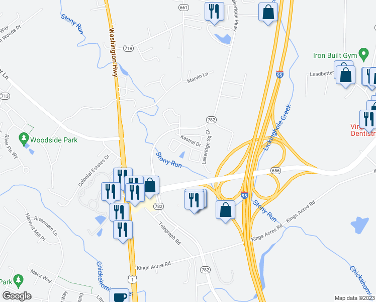 map of restaurants, bars, coffee shops, grocery stores, and more near 10283 Kestrel Drive in Ashland