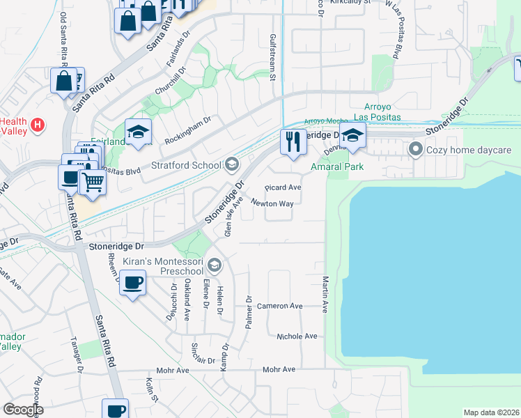 map of restaurants, bars, coffee shops, grocery stores, and more near 2588 Wilde Avenue in Pleasanton