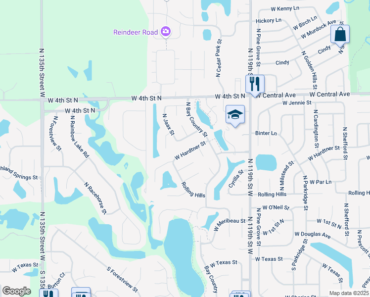 map of restaurants, bars, coffee shops, grocery stores, and more near 12525 West Binter Street in Wichita