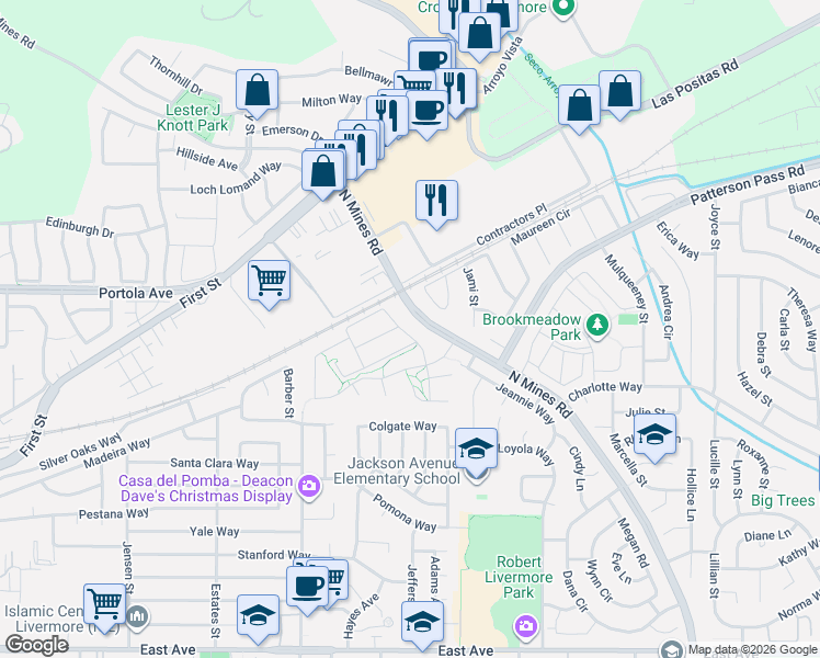 map of restaurants, bars, coffee shops, grocery stores, and more near 206 Prairie Way in Livermore