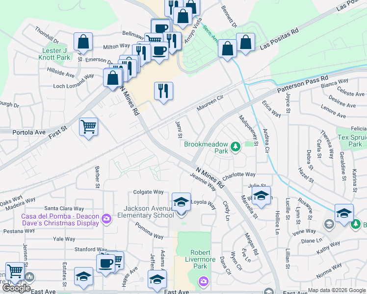 map of restaurants, bars, coffee shops, grocery stores, and more near 186 Jami Street in Livermore