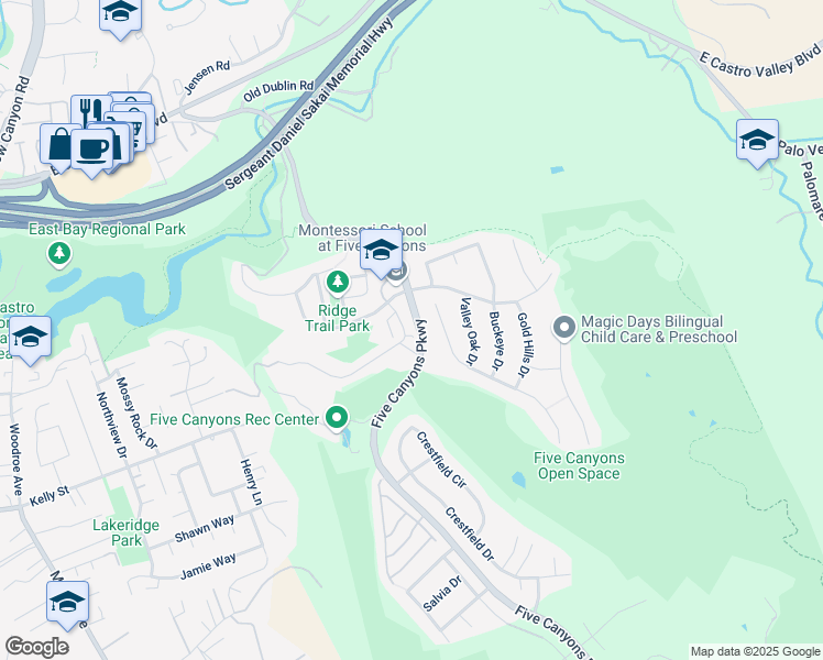 map of restaurants, bars, coffee shops, grocery stores, and more near 23300 Canyon Terrace Drive in Castro Valley