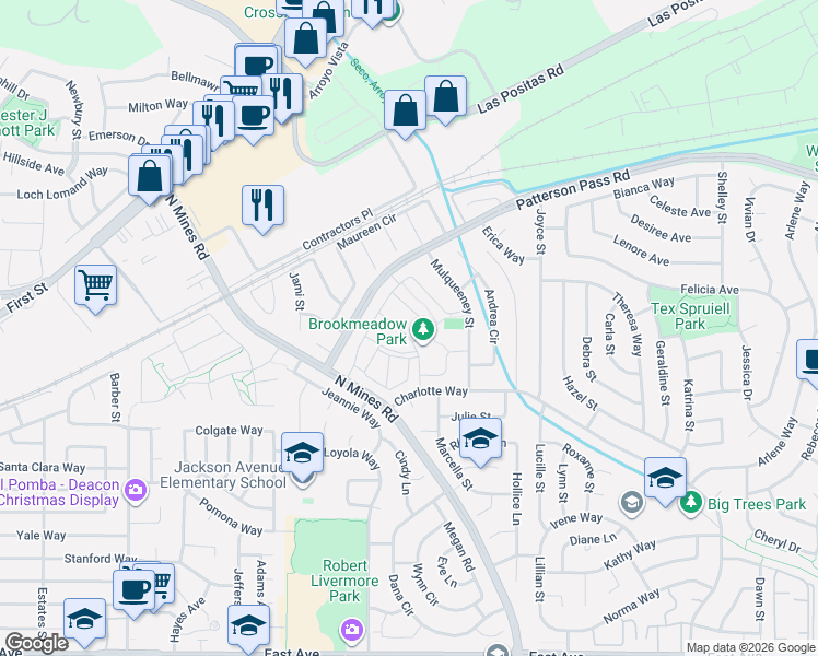 map of restaurants, bars, coffee shops, grocery stores, and more near 354 Marie Common in Livermore