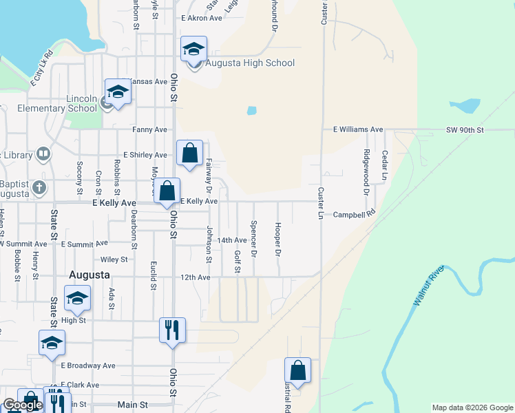 map of restaurants, bars, coffee shops, grocery stores, and more near 1428 Spencer Drive in Augusta