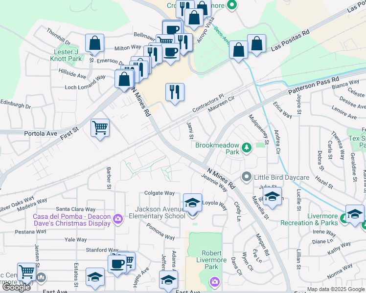 map of restaurants, bars, coffee shops, grocery stores, and more near 96 Trixie Drive in Livermore