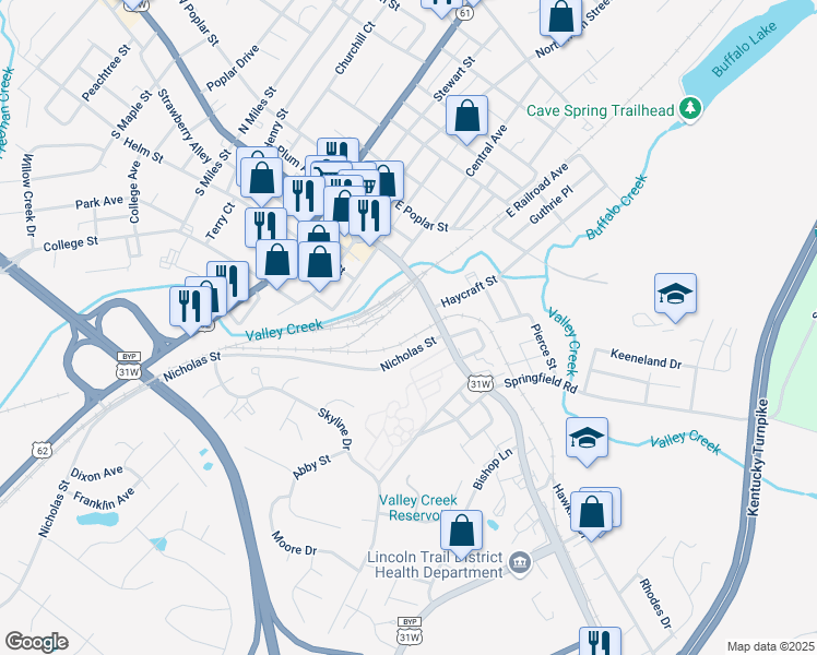 map of restaurants, bars, coffee shops, grocery stores, and more near 334 Dixie Highway East in Elizabethtown
