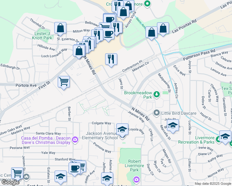 map of restaurants, bars, coffee shops, grocery stores, and more near 96 Trixie Drive in Livermore