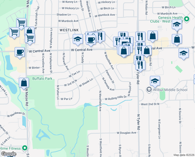 map of restaurants, bars, coffee shops, grocery stores, and more near 483 North Pamela Avenue in Wichita