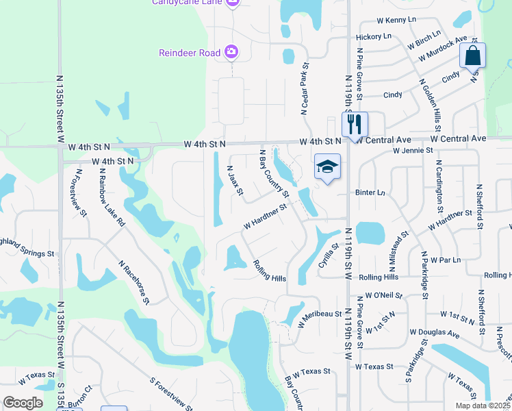 map of restaurants, bars, coffee shops, grocery stores, and more near 12525 West Binter Street in Wichita