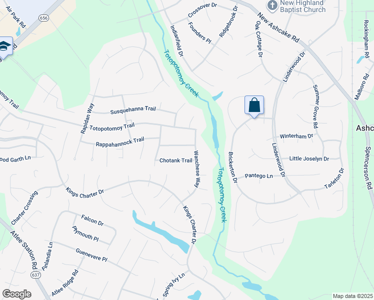 map of restaurants, bars, coffee shops, grocery stores, and more near 9205 Wicomico Trail in Ashland
