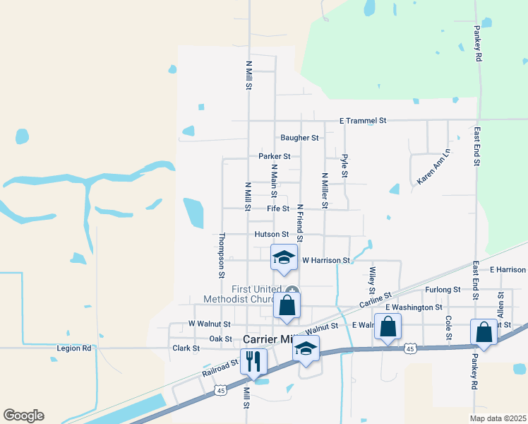 map of restaurants, bars, coffee shops, grocery stores, and more near 216-402 Fife St in Carrier Mills