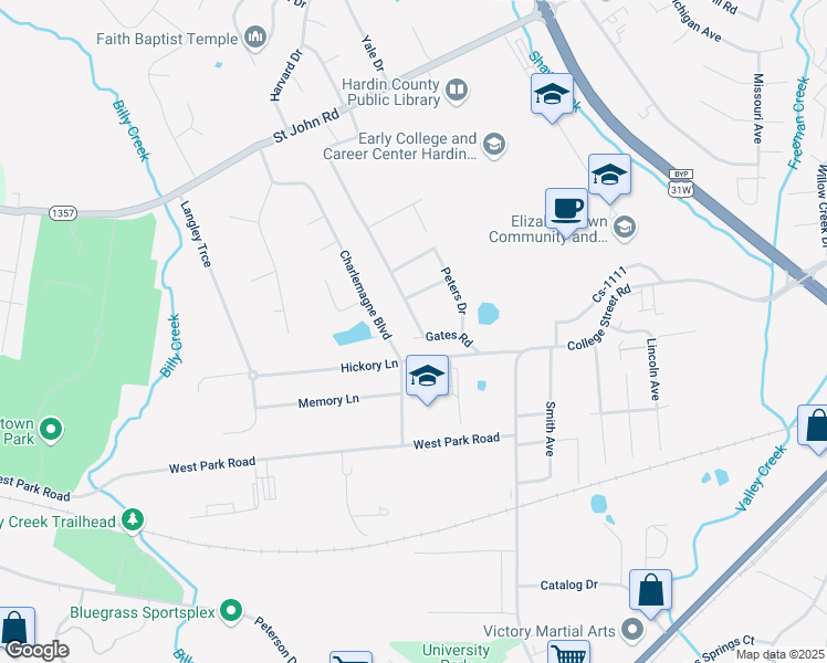 map of restaurants, bars, coffee shops, grocery stores, and more near 540 Gates Road in Elizabethtown