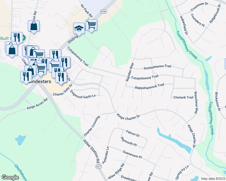 map of restaurants, bars, coffee shops, grocery stores, and more near 10337 Agecroft Manor Court in Mechanicsville