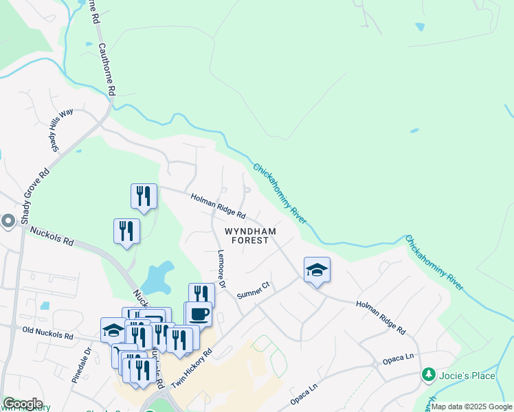 map of restaurants, bars, coffee shops, grocery stores, and more near 4901 Hunter Hill Terrace in Glen Allen