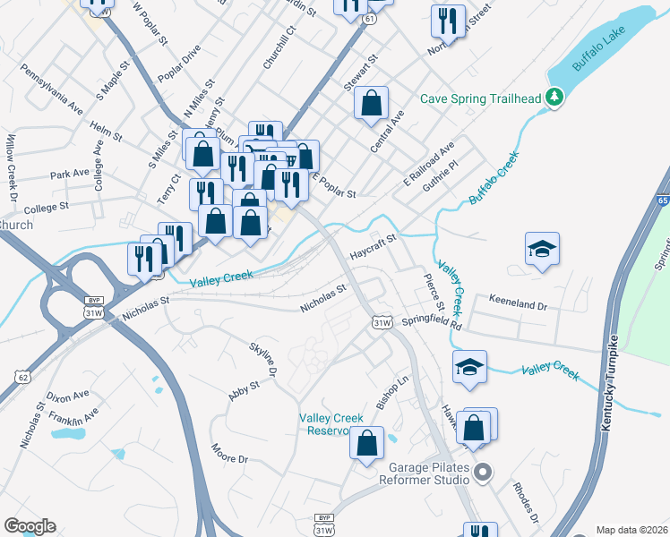 map of restaurants, bars, coffee shops, grocery stores, and more near 334 Dixie Highway East in Elizabethtown