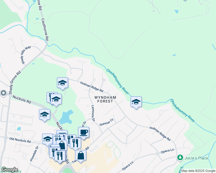 map of restaurants, bars, coffee shops, grocery stores, and more near 4901 Hunter Hill Terrace in Glen Allen
