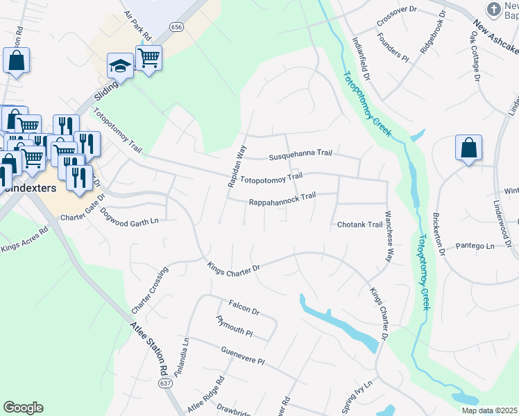 map of restaurants, bars, coffee shops, grocery stores, and more near 10335 Nassawadox Way in Ashland