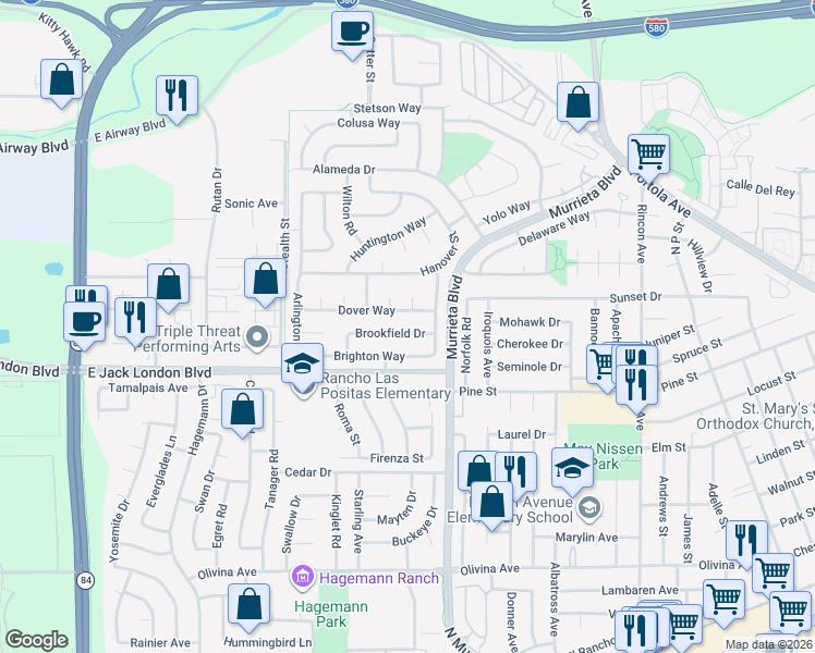 map of restaurants, bars, coffee shops, grocery stores, and more near 648 Brookfield Drive in Livermore