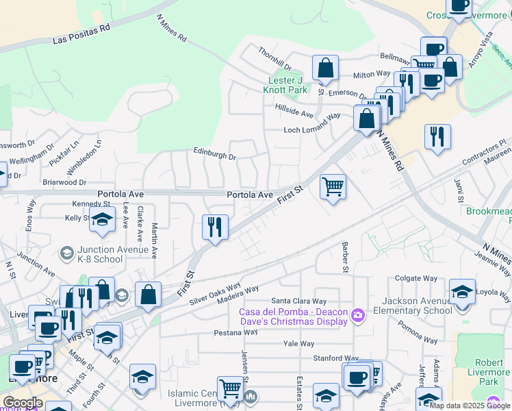 map of restaurants, bars, coffee shops, grocery stores, and more near 3909 Portola Common in Livermore