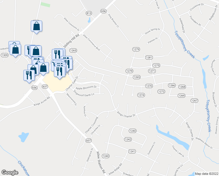 map of restaurants, bars, coffee shops, grocery stores, and more near 9373 Pecan Tree Court in Mechanicsville
