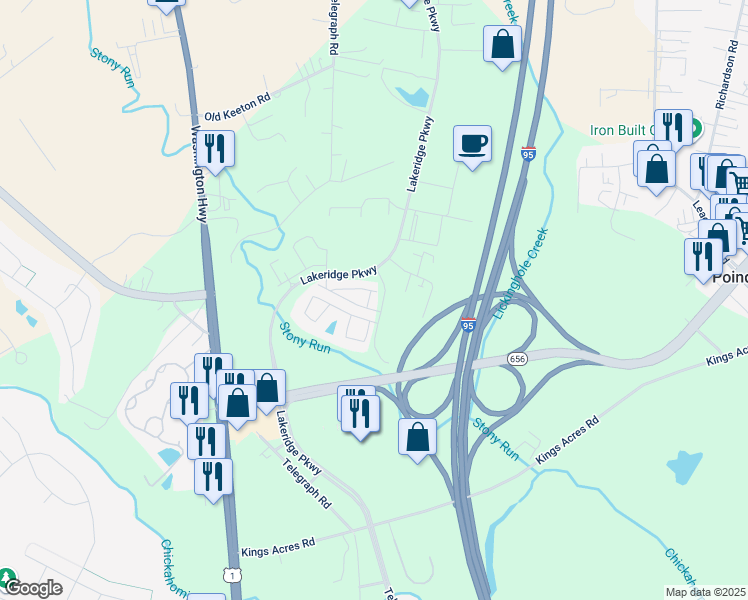 map of restaurants, bars, coffee shops, grocery stores, and more near 10360 Caracara Drive in Ashland