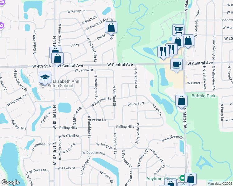 map of restaurants, bars, coffee shops, grocery stores, and more near 521 North Rutgers Street in Wichita