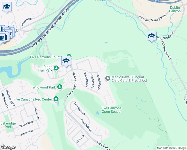 map of restaurants, bars, coffee shops, grocery stores, and more near 25259 Gold Hills Drive in Castro Valley