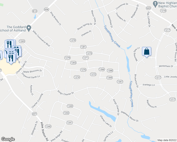 map of restaurants, bars, coffee shops, grocery stores, and more near 10333 Parahunt Pathway in Ashland