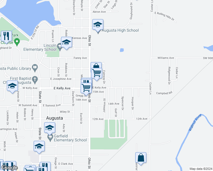 map of restaurants, bars, coffee shops, grocery stores, and more near 1508 Fairway Drive in Augusta