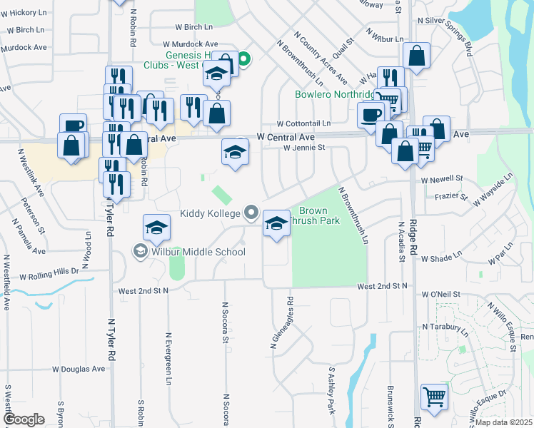 map of restaurants, bars, coffee shops, grocery stores, and more near 461 North Country Acres Avenue in Wichita