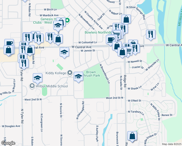map of restaurants, bars, coffee shops, grocery stores, and more near 533 North Country Acres Avenue in Wichita