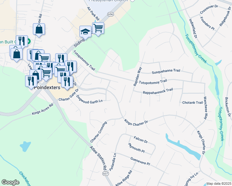 map of restaurants, bars, coffee shops, grocery stores, and more near 9373 Pecan Tree Court in Mechanicsville