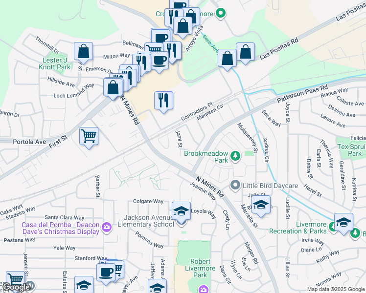 map of restaurants, bars, coffee shops, grocery stores, and more near 186 Jami Street in Livermore