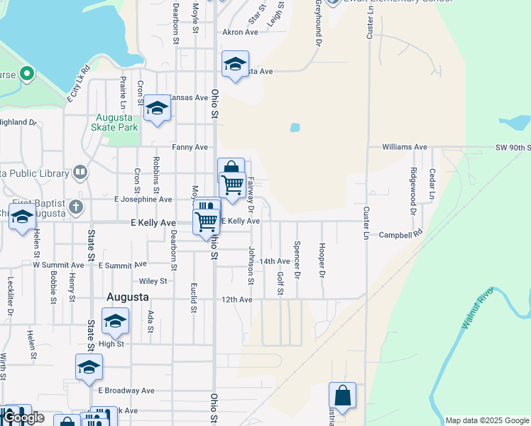 map of restaurants, bars, coffee shops, grocery stores, and more near 1515 Clubhouse Drive in Augusta