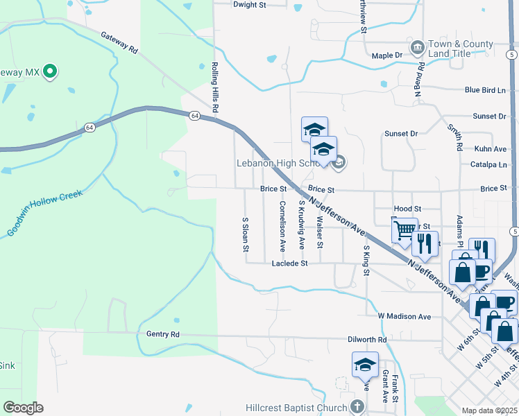 map of restaurants, bars, coffee shops, grocery stores, and more near 193 Lee Street in Lebanon