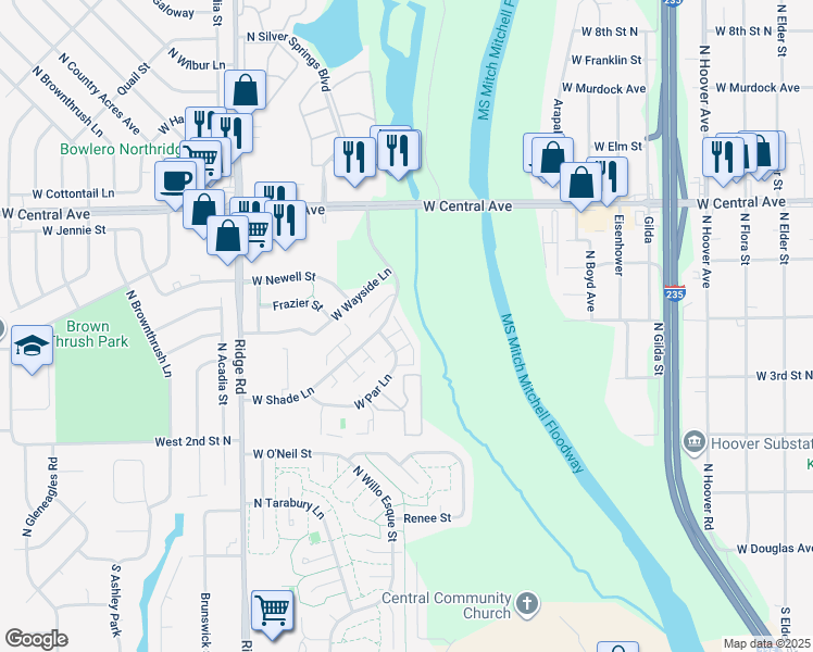map of restaurants, bars, coffee shops, grocery stores, and more near 6725 West Shade Lane in Wichita