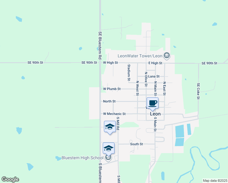 map of restaurants, bars, coffee shops, grocery stores, and more near 443 West Plumb Street in Leon