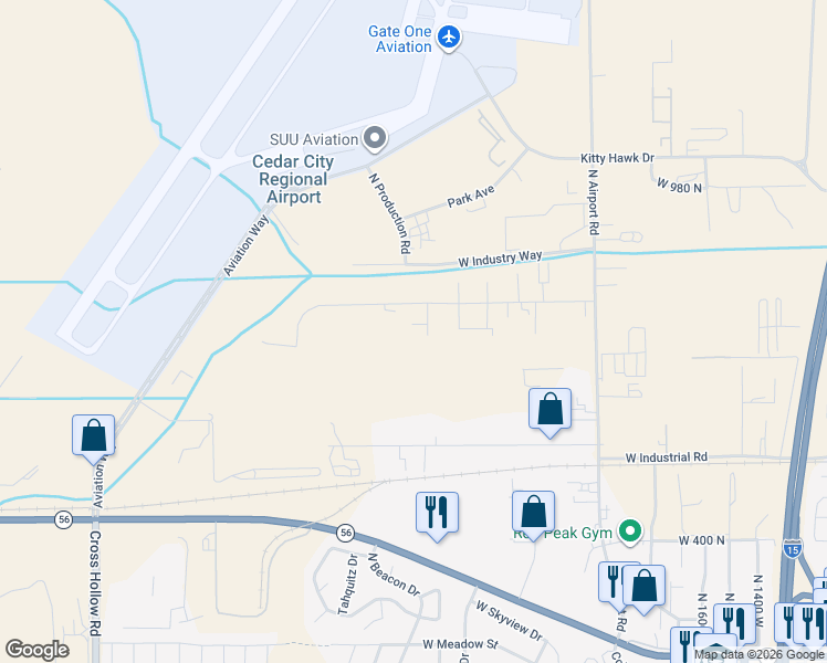 map of restaurants, bars, coffee shops, grocery stores, and more near 799 North 2325 West in Cedar City